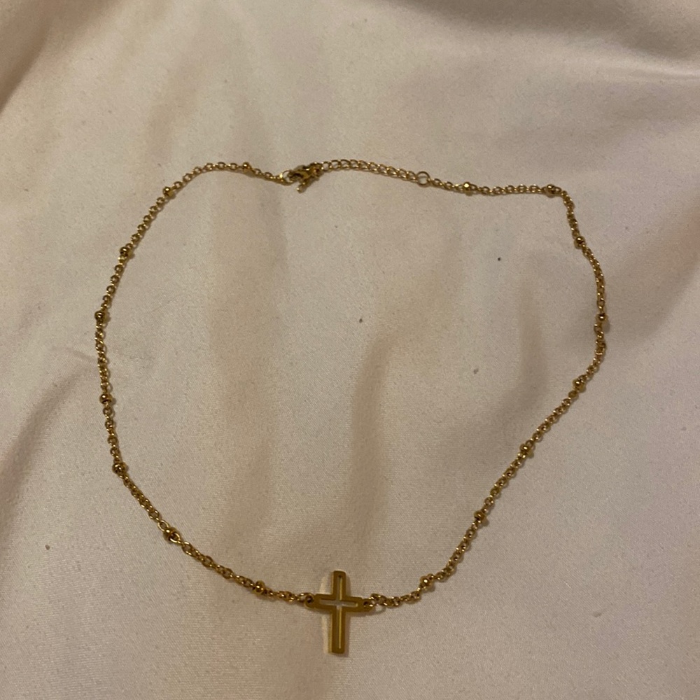 Gold cross choker